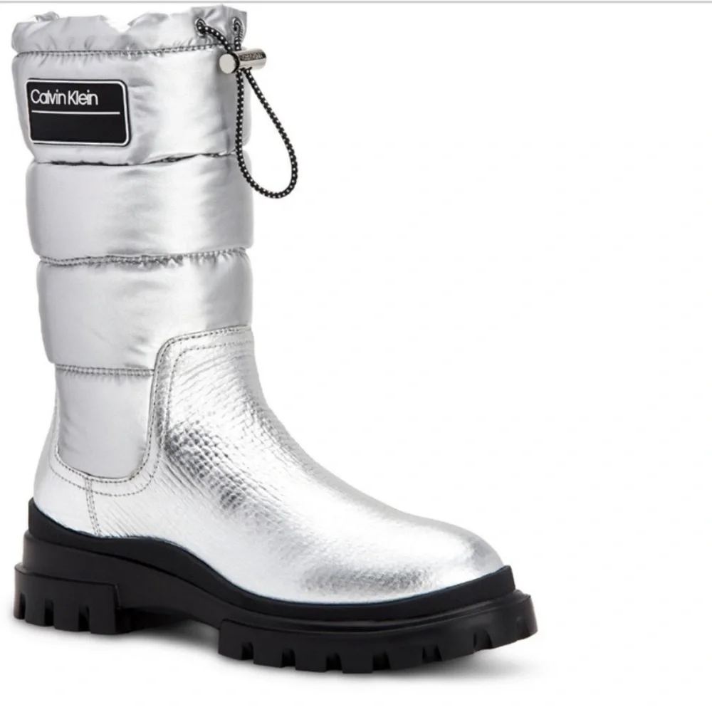 Calvin Klein Leaton Metallic Puffy Bomber Boots Winter Shoes Water Resistant